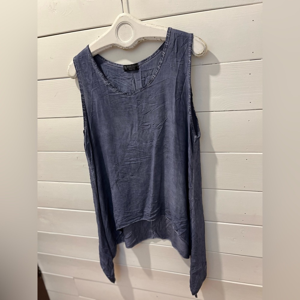 BELLA AMORE – Indigo Sleeveless Tunic Asymmetrical Hem One Size (Fits XL) - Picture 7 of 9